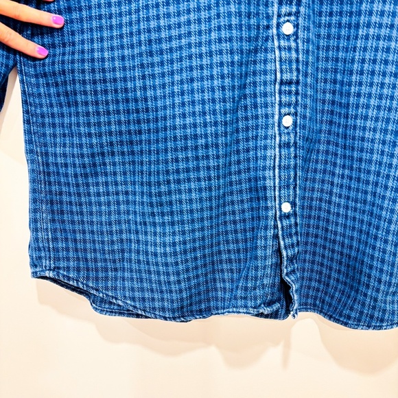 SIMONS Blue plaid cotton button down shirt - Picture 9 of 10